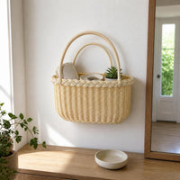 Hand-Woven Rattan Style Picnic Basket with Handle, Rectangular Fruit and Vegetable Storage Basket for Outdoor Use