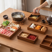Walnut Wood Divided Serving Tray for Hot Pot Dishes, Snacks, Dried Fruits, and Tea Desserts