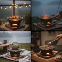 German Cast Iron Charcoal Grill for Indoor/Outdoor Use - Teapot Warmer & BBQ Fire Pit