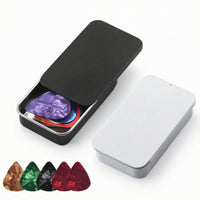 2 Pieces Guitar Pick Tin with Push-Pull Lid Easy Access Metal Pick Case with Picks Slim Tidy for Guitarists, Gig Bag, Travel