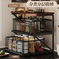 Kitchen Spice Rack Multi-layer Storage Organizer with Drawer for Tableware, Bowls, Plates