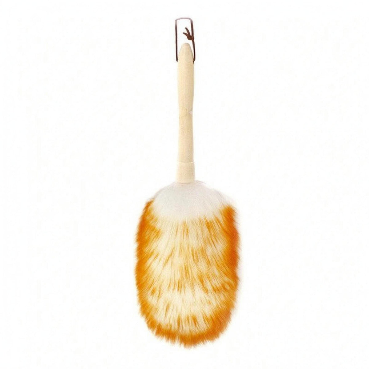 Plush Wool Duster White and Orange Soft Wool Dust Cleaner Slim Handle Soft Fiber Duster Hanging Loop for Piano Keyboard, Musical Instruments
