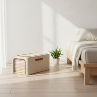 Storage Bin with Metal Frame Space-Saving Storage Box with Lid Foldable Textile Bin Heavy-Duty Portable for Wardrobe, Bedroom