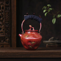 Copper Kettle with Lid Traditional Tea Kettle with Wrapped Handle Retro Vessel for Collectors, Tabletop Serving