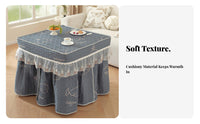 Soft and Skin-Friendly Square Kotatsu Cover Machine Washable Winter Electric Heater Table Quilt With Storage Pockets for Adults, Living Room