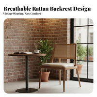 Retro Design Woven Backrest Chair Minimalist Design Upholstered Chair with Woven Backrest Soft Cushion Home Furniture Ergonomic Support for Restaurant Owners, Hotel Managers, Interior Designers, Dining Room, Kitchen