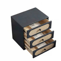 Japanese Design 3-Drawer Rattan Bedside Table Natural Wood Look 3-Drawer Rattan Cabinet Nordic Aesthetic Nightstand Vintage design for Guesthouse Owners, Homeowners, Renters, Bedroom, Living Room, Entryway, Hallway