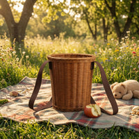 Backpack Basket Cylindrical Wicker Backpack Adjustable Picnic Basket with Shoulder Straps for Children, Kids, Picnics, Outdoor-Activity, Gardening