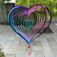 Metal Heart Shape Wind Ornament, 38x20cm Rainbow Reflective Garden Decor, Weather & Rust Resistant Outdoor Hanging Decoration