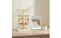 Jewelry Stand with Tray Metal Earring Holder Stand Adjustable Height Necklace Earring Organizer for Women, Girls, Dresser, Vanity, Bedroom