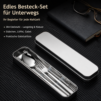 Cutlery Set for 1 Person, Stainless Steel Travel Cutlery with Case, Fork Spoon Chopsticks, Camping Outdoor Cutlery for On-the-Go