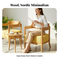 Natural Wood Look Curved spine Chair and circular table Set Modern design Cafe Furniture Minimalist Aesthetic Ergonomic Design for Restaurant Managers, Business Owners, Apartment Dwellers, Coffee Shop, Reception Area, Tea House, morning dining area