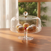 Cake Stand with Dome Faceted Cloche with Pedestal Clear for Cafes, Hosts, Bakers