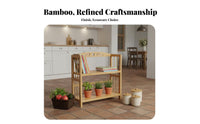 Simple Design Multi-Tier Bamboo Shelf Multipurpose Stand-Alone Standing Bookshelf Space Saving Wooden Storage Organizer Sturdy Construction for Students, Families, Homeowners, Living Room, Bedroom, Kitchen, Balcony