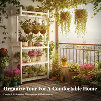 Indoor and Outdoor Use Multi-Level Plant Stand with Hanging Bar Space-Saving Multi-Tier Shelf with Hanging Bar Sturdy Frame Flower Rack Large Capacity for Gardeners, Balcony, Living Room, Bedroom, Corner