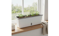 Water Inlet Narrow Balcony Planter Two-in-One-Use Design Self-Watering Planter Long-Lasting Plastic Herb Garden Box Weather Resistant for Beginners, Windowsill, Kitchen