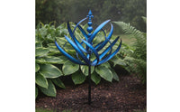 Decorative Blue Metal Wind Whirligig Gift Idea Metal Wind Whirligig Rotating Garden Pinwheel Weather Resistant for Yard