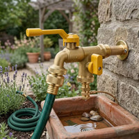 Outdoor Wall-Mounted Faucet with Double Outlet Thickened Metal Double Outlet Faucet Threaded for Balcony