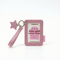 Glittery Card Holder with Wrist Strap Portable Photo Card Holder with Charm Soft Comfortable for Commuting