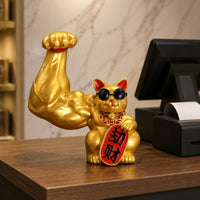 Auspicious Cat Figurine Tabletop Waving Cat Statue Wealth Symbol Desktop Auspicious sculpture for Front Desk Display