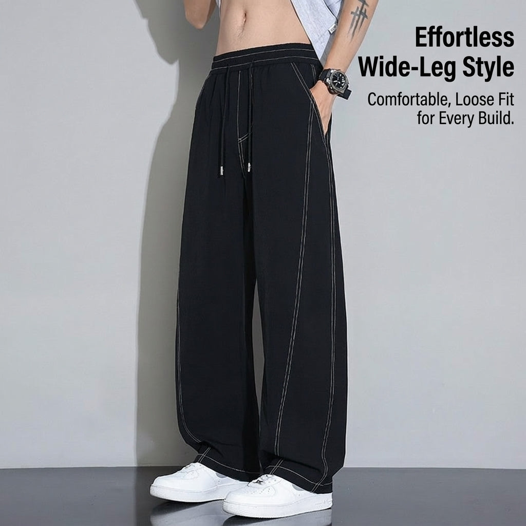 Mens Trousers with Elastic Waist for Daily Wear, Casual in Wrinkle Resistant Material, Straight Leg Loose Fit Pants, Plus Size