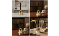 Brass Hand Call Bell with Wooden Handle Handheld Brass Hand Bell Polished for Teachers, Collectors, Home Decor, Classroom, Reception Desk