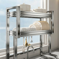 Over Sink Dish Rack, Double Layer Full Set with Utensil Holder, Cutting Board Rack, Knife Rack, Cleaning Basket, Stainless Steel Dish Drainer