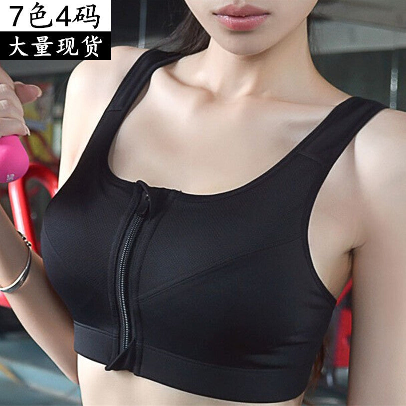 Women's Zip-Front Wireless Sports Bra for Yoga Running Sleep with Back Support