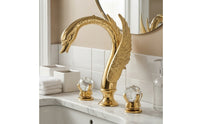 Sculpted Swan Faucet with Two Handles Ornate Swan Bathroom Faucet Raised Long-Lasting for Vanity