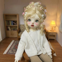 Dolls Clothes, White Knit V-Neck Doll Cardigan, Loose Fit Baby Doll Cardigan for 18 Inch Dolls, Pretend Play