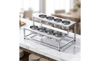 8-Compartment Condiment Organizer Stainless Steel Condiment Rack with Cups Double-Layer Sauce Holder for Restaurants, Buffets, Buffet Lines, Kitchens