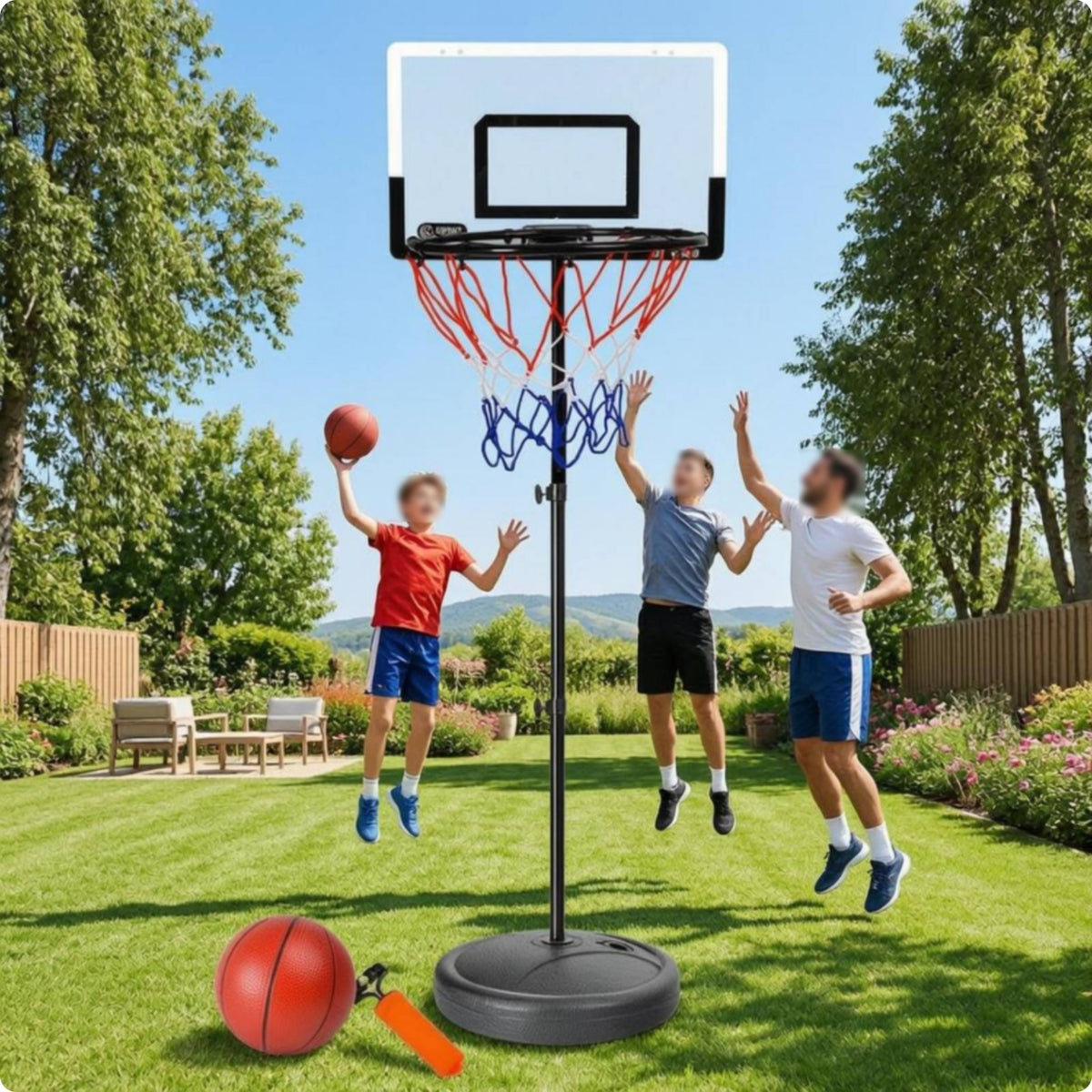 Rectangular Backboard Portable Basketball Stand Metal Frame Adjustable Basketball Hoop Netted Rim Sports Equipment