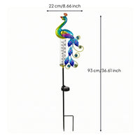 Decorative Peacock Rain Gauge Stake Outdoor Rain Gauge with Solar Light Waterproof Yard Ornament Metal for Homeowners