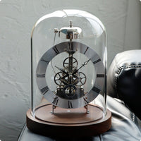Transparent Dome Clock Gear Detail Walnut Base Clock Mechanical Style Home Decor