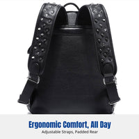 Korean Studded Pattern Backpack, PU Leather, Laptop Bag, Black, Waterproof, For Men, School