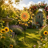 Weather-Resistant Floral Motif Bee Wind Twirler 3D Kinetic Design Metal Floral Motif Wind Twirler Easy Installation Outdoor Decor for Lawn