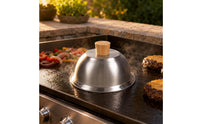 Wooden Knob Stainless Steel Burger Cover Brushed Body Burger Cover Polished Rim Cheese Melting Dome Polished Shiny Finish for Grill, Flat-Top Surface, Stovetop