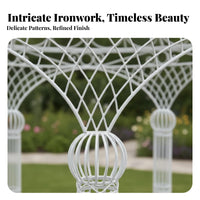 Grand Centerpiece Large 6-Pillar Wedding Dome Detachable Frame White Metal Pavilion Elegant Scrollwork Design Domed Iron Gazebo for Venue Owners, Couples, Garden Parties, Photo Backdrops