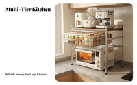 Multifunctional Wood and Steel Kitchen Rack Space Saving Microwave Oven Shelf with Drawer Rustproof Kitchen Appliance Storage Stand Sturdy & Long-Lasting for Home Cooks, Homeowners, Apartment Dwellers, Pantry, RV, Dorm Room, Office