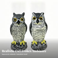 2 Pieces Feather-Textured Decorative Owl Ornament Set Stone-Look Base Plastic Owl Figurine Detailed Craft Home Decoration Collectible for Display