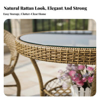 3 Pieces Space-Saving 3-Piece Wicker Cafe Set All-Weather Faux Rattan Patio Set Easy to Clean Rattan Balcony Furniture Waterproof for Apartment Dwellers, Couples, Homeowners, Terrace, Courtyard, Garden, Porch