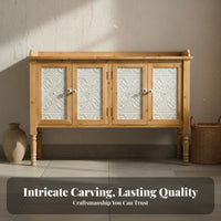 Vintage Design Carved Entryway Cabinet Versatile 4 Door Sideboard Sturdy Construction Carved Door Storage Cabinet for Guesthouse Owners, Interior Designers, Homeowners, Hallway, Dining Room, Kitchen, Bedroom