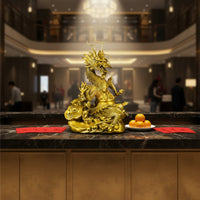 Auspicious Symbol Golden Dragon Statue Great Gift Chinese Dragon Sculpture Intricate Details Handmade for Art Collectors, Business Owners, Office, Desktop, Shop Opening, Housewarming