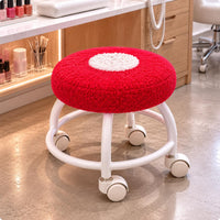 Caster Wheels Cloud Stool Soft Textured Rolling Stool White Metal Frame Small Furniture Curved Legs