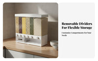 Includes Measuring Cup 6-Compartment Grain Dispenser Airtight Seal 6 Grid Rice Dispenser Good Sealing for Countertop, Pantry