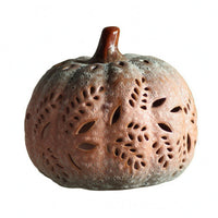 Reactive Glaze Hollow Ceramic Pumpkin Hand-Carved Lighted Pumpkin Ornament Openwork Cutouts Fall Decoration Battery-Powered