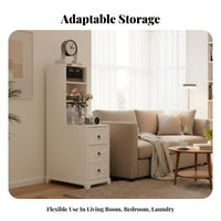Space-Saving Narrow Storage End Table Multipurpose Nightstand Enclosed Compartment Household Furniture Easy Assembly for Apartment Residents, Homeowners, Sofa Side, Living Room, Small Spaces, Bedroom