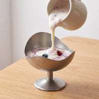 Pedestal Dessert Cup Aged Silver Finish Stainless Steel Dessert Bowl Vintage-Inspired Mousse Cup with Pedestal for Cafe Owners, Afternoon Tea, Parties