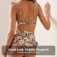 High Waist Ruffle Bikini Modest Coverage Floral Print Bikini Set Vintage Influenced High Waisted Floral Swimsuit for Moms, Adults, Beach, Resort