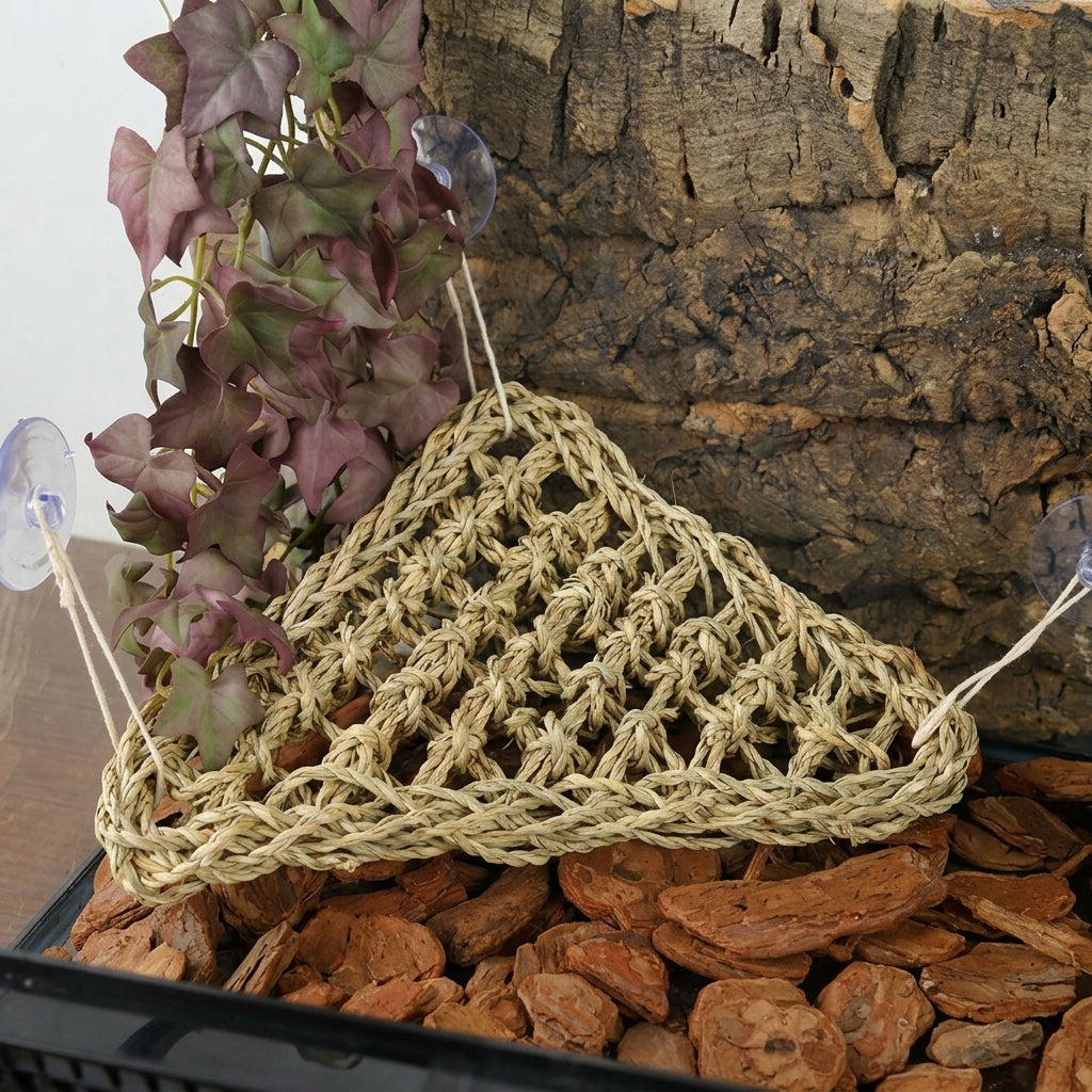 Grass Fiber Hammock for Bearded Reptile Enclosure, Bearded Reptile Hammock, Water-Resistant Elevated Basking Perch